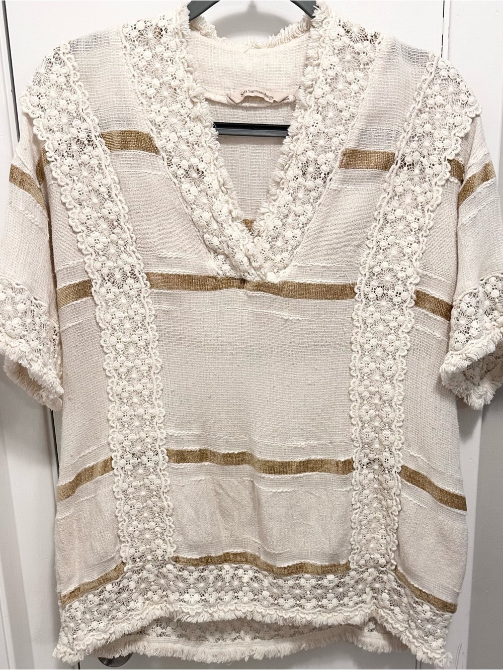 Soft Surroundings Saturday Stroll Tunic Top Shirt Crochet Lace Boho Ivory M